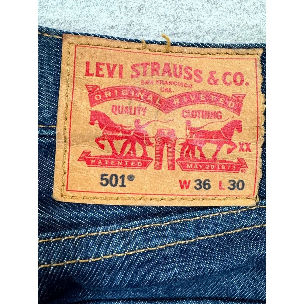 Levi's 501 Jeans Mens 36x30 Blue Denim Red Tab High Rise Button Fly Straight Leg